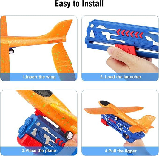 “Foam Glider Airplane Toy with Catapult Launcher – Indoor & Outdoor Kids Shooting Game”