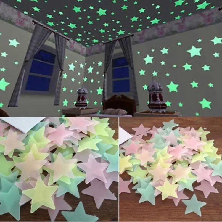 100 Pack 3D Glow in the Dark Stars Wall Stickers – Luminous Ceiling Decor for Kids Room