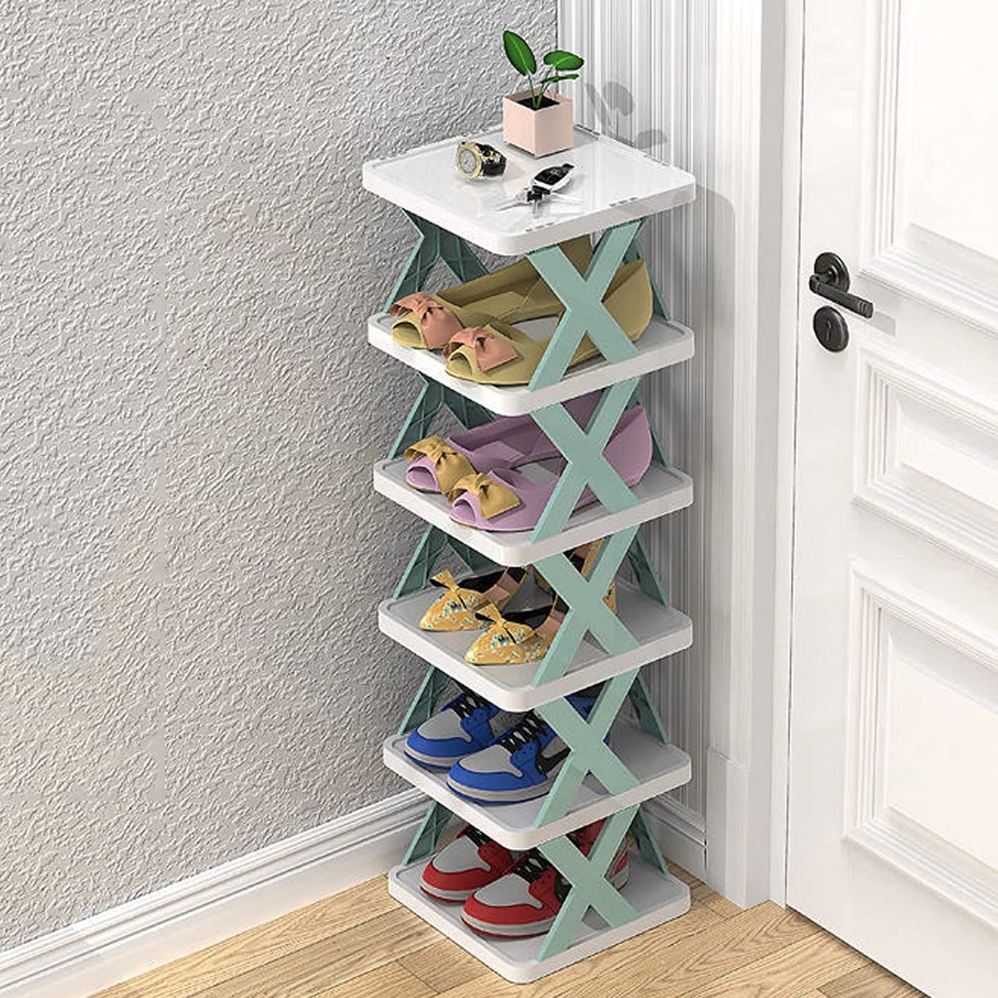 Layer Foldable X-Shape Plastic Shoe Rack with Storage Box | High-Quality Multi-Layer Shoe Organizer
