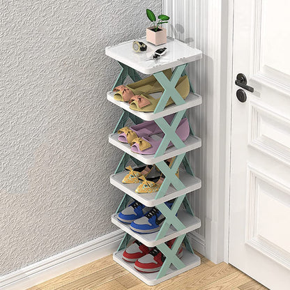 Layer Foldable X-Shape Plastic Shoe Rack with Storage Box | High-Quality Multi-Layer Shoe Organizer