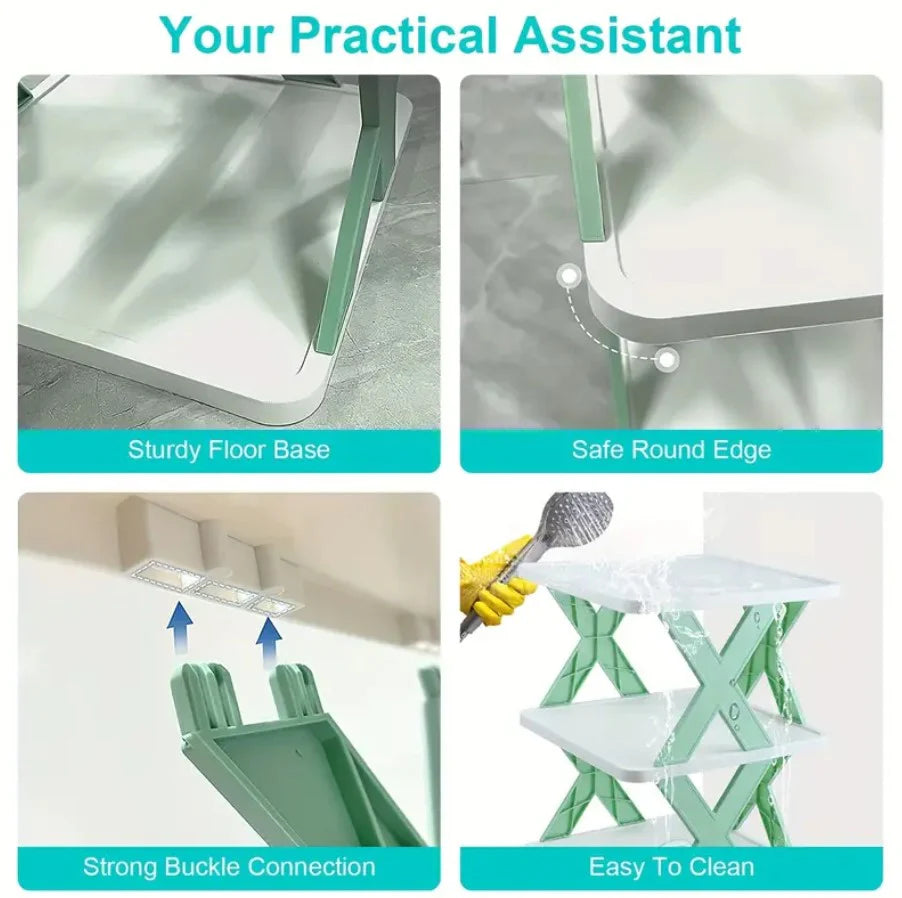 Layer Foldable X-Shape Plastic Shoe Rack with Storage Box | High-Quality Multi-Layer Shoe Organizer