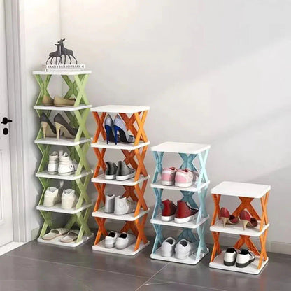 Layer Foldable X-Shape Plastic Shoe Rack with Storage Box | High-Quality Multi-Layer Shoe Organizer