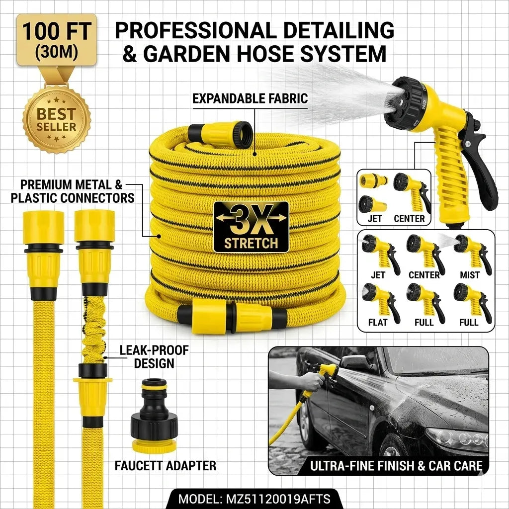 100FT Expandable Garden Hose Pipe with 3X Stretch Design