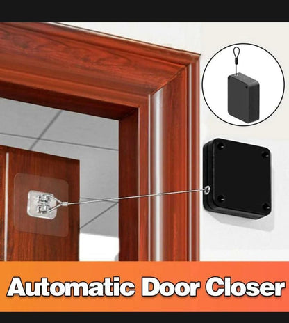 Automatic Door Closer 1.2m Black ABS Retractable Self Closing Device for Doors