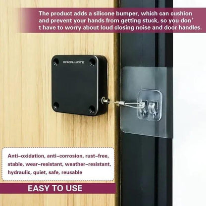 Automatic Door Closer 1.2m Black ABS Retractable Self Closing Device for Doors