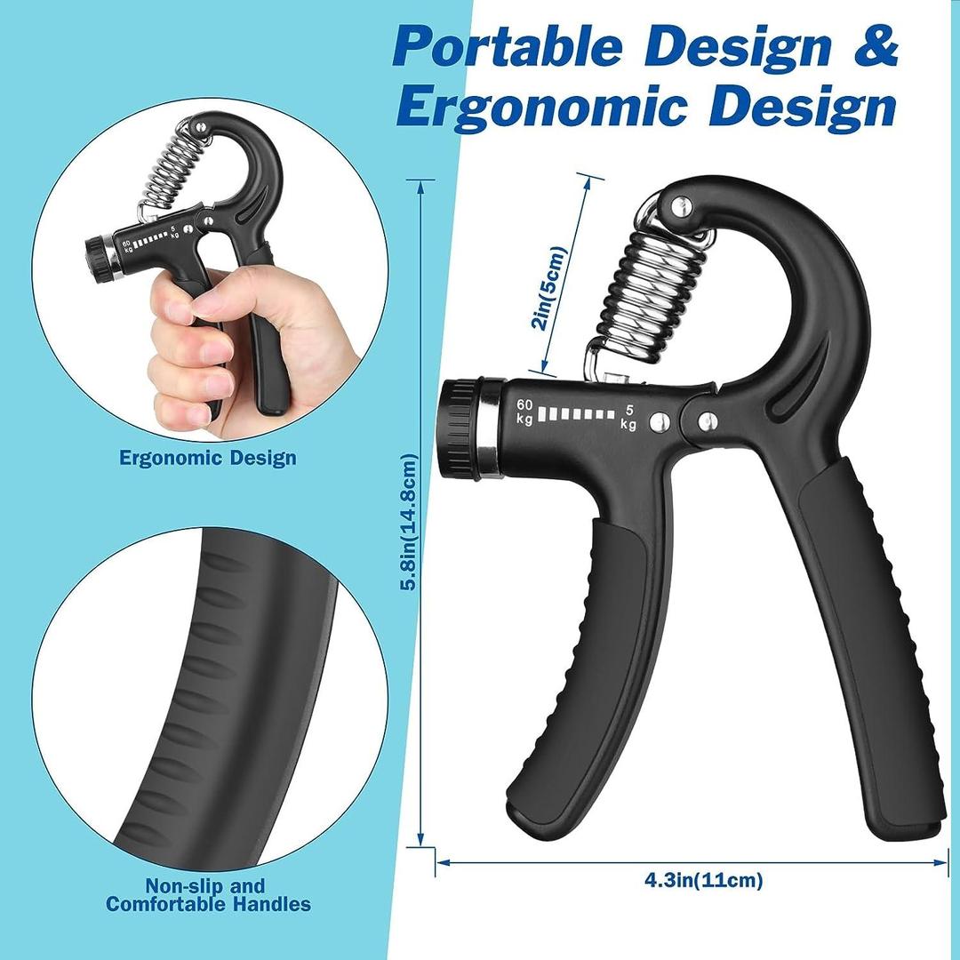 Hand Gripper Adjustable Resistance 5kg-60kg ABS Black Strength Trainer Exercise Grip