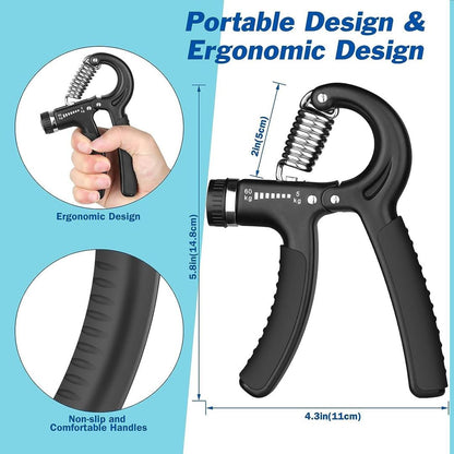 Hand Gripper Adjustable Resistance 5kg-60kg ABS Black Strength Trainer Exercise Grip