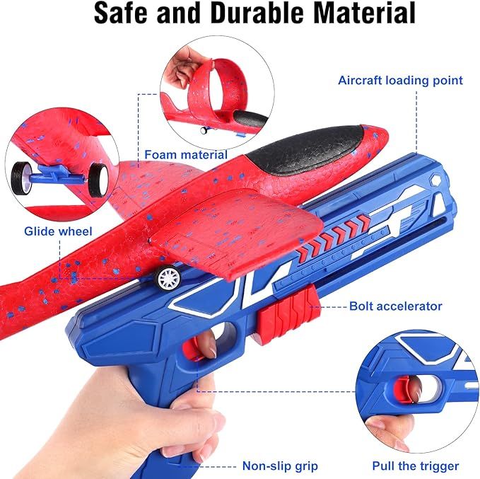 “Foam Glider Airplane Toy with Catapult Launcher – Indoor & Outdoor Kids Shooting Game”
