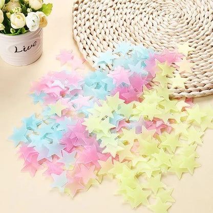 100 Pack 3D Glow in the Dark Stars Wall Stickers – Luminous Ceiling Decor for Kids Room