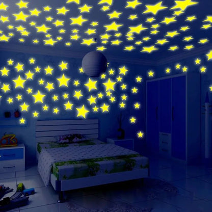 100 Pack 3D Glow in the Dark Stars Wall Stickers – Luminous Ceiling Decor for Kids Room