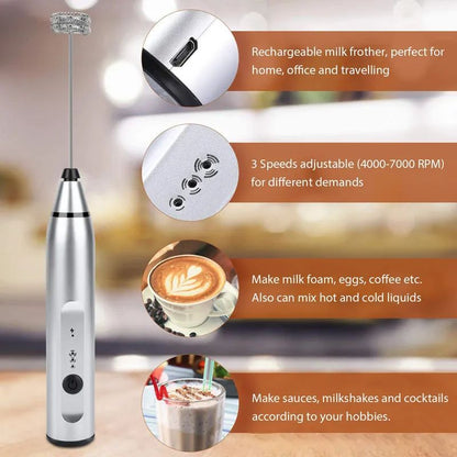 Wireless USB Rechargeable Milk Frother – Electric Handheld Coffee Whisk for Cappuccino & Cream