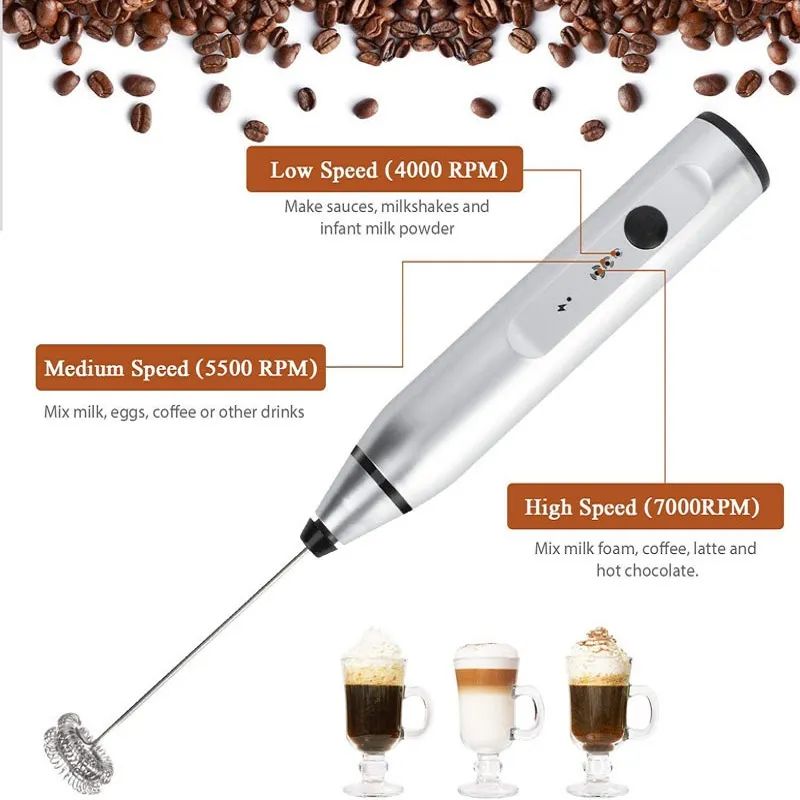 Wireless USB Rechargeable Milk Frother – Electric Handheld Coffee Whisk for Cappuccino & Cream